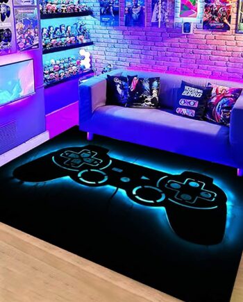 LUCKY&DONG Alfombras de videojuegos de anime para dormitorio, niños y adolescentes, alfombras impresas de gamepad para sala de estar, decoración del hogar, antideslizante, de cristal, de poliéster,