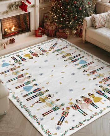 Artoid Mode Alfombra de área con diseño de cascanueces de acuarela con texto en inglés "Merry Christmas", de bajo perfil, lavable, para entrada, dormitorio, sala de estar, lavandería, interior, 5 x 7