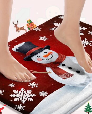 Britimes Tapete de baño de Navidad para baño, diseño de muñeco de nieve feliz, color rojo, lavable, tapete para piso, tapete para decoración de baño, 16 x 24 pulgadas, para cocina y dormitorio