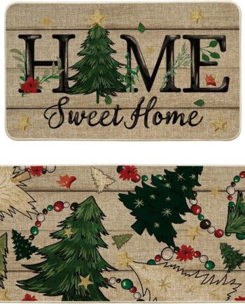 Artoid Mode Home Sweet Home - Juego de 2 tapetes de cocina con árbol de Navidad, diseño de árbol de Navidad, de bajo perfil, para decoración del hogar, alfombras de cocina para piso, 17 x 29 y 17 x 47