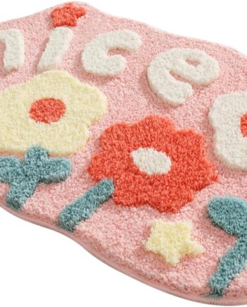 Pink Parterre - Tapete de baño de felpa copetudo, bonito diseño decorativo, antideslizante, divertido tapete de baño para decoración de bañera, súper absorbente, de secado rápido, lavable a