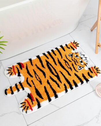 Seek4comfortable Alfombra de baño con diseño de tigre, antideslizante, absorbente, con forma de tigre, decoración de baño de animales de dibujos animados, alfombra de felpa para fregadero de ducha,