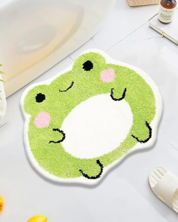 UKELER Tapetes de baño con forma de rana para niños, pequeños, peludos, suaves, antideslizantes, lavables, absorbentes, para fregadero, baño, dormitorio, habitación de los niños, 26 x 22 pulgadas