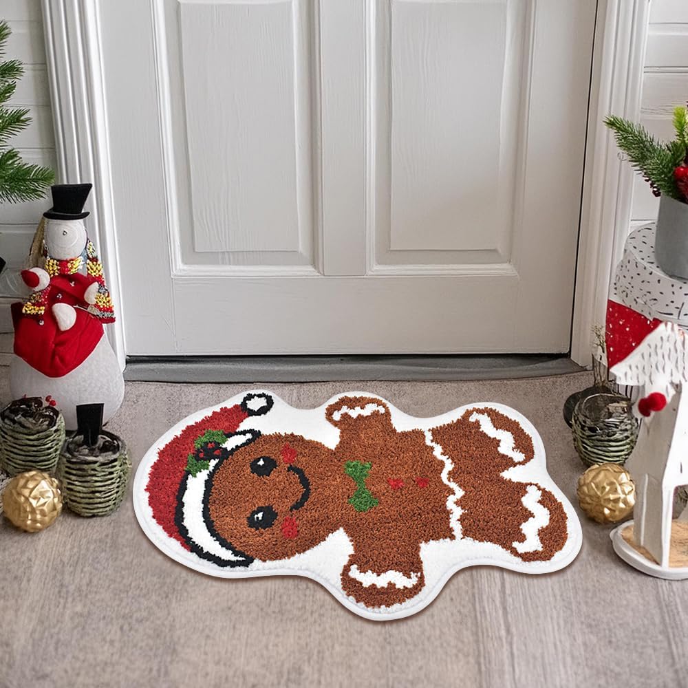 Vanleonet Alfombra de baño de pan de jengibre navideña, absorbente y antideslizante, bonita alfombra de baño de hombre de jengibre suave para baño, suelo, tina, decoración de Navidad, 30 x 20 pulgadas