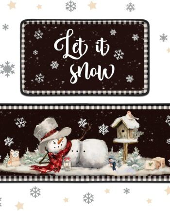 Juego de 2 alfombras de cocina de invierno Let It Snow, tapetes de cocina con copos de nieve, muñeco de nieve para decoración de vacaciones en el hogar, 17 x 29 pulgadas, 17 x 47 pulgadas