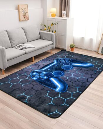NTBED Alfombra de consola de juegos para dormitorio, sofá, sala de juegos, juegos, alfombra geométrica para mesita de noche, alfombra decorativa para el suelo (4 x 6 pies, azul)