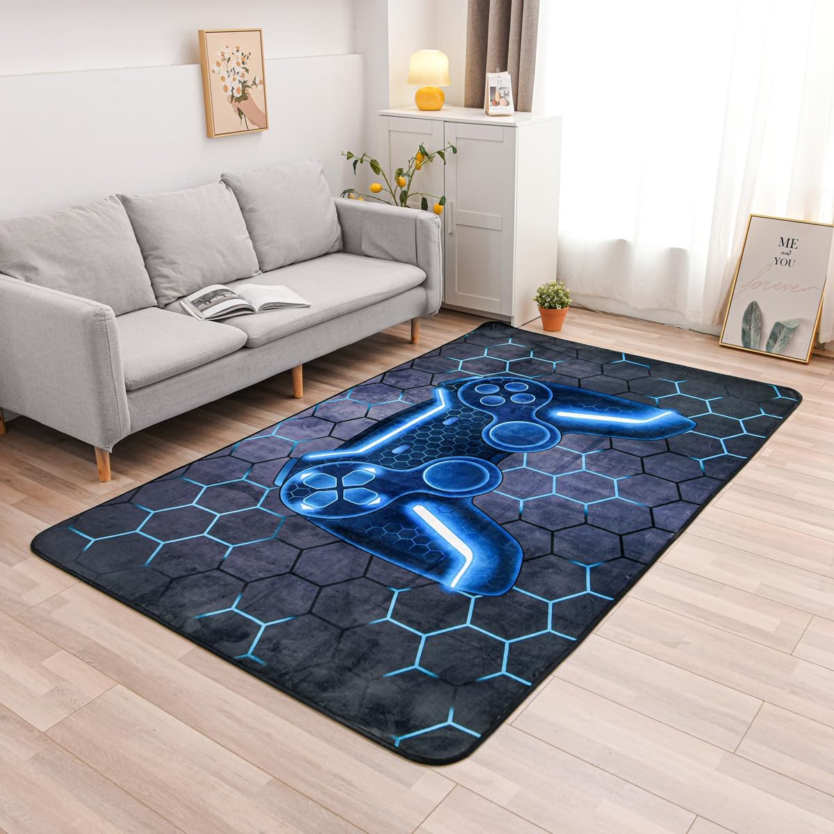 NTBED Alfombra de consola de juegos para dormitorio, sofá, sala de juegos, juegos, alfombra geométrica para mesita de noche, alfombra decorativa para el suelo (4 x 6 pies, azul)