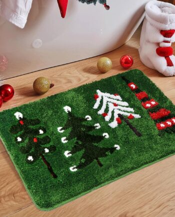 MelonBoat Alfombras de baño de Navidad: tapete de baño verde divertido de Grinchmas para árbol de Navidad, antideslizante, decoración de Navidad para dormitorios, tapete de baño absorbente y lavable