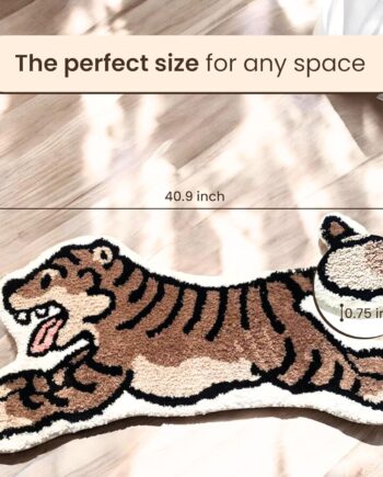 Bonita alfombra de tigre para habitación de niños, 20 x 41 pulgadas, tapete de baño suave de animales, tapete antideslizante para dormitorio y baño, decoración divertida de dibujos animados para niños