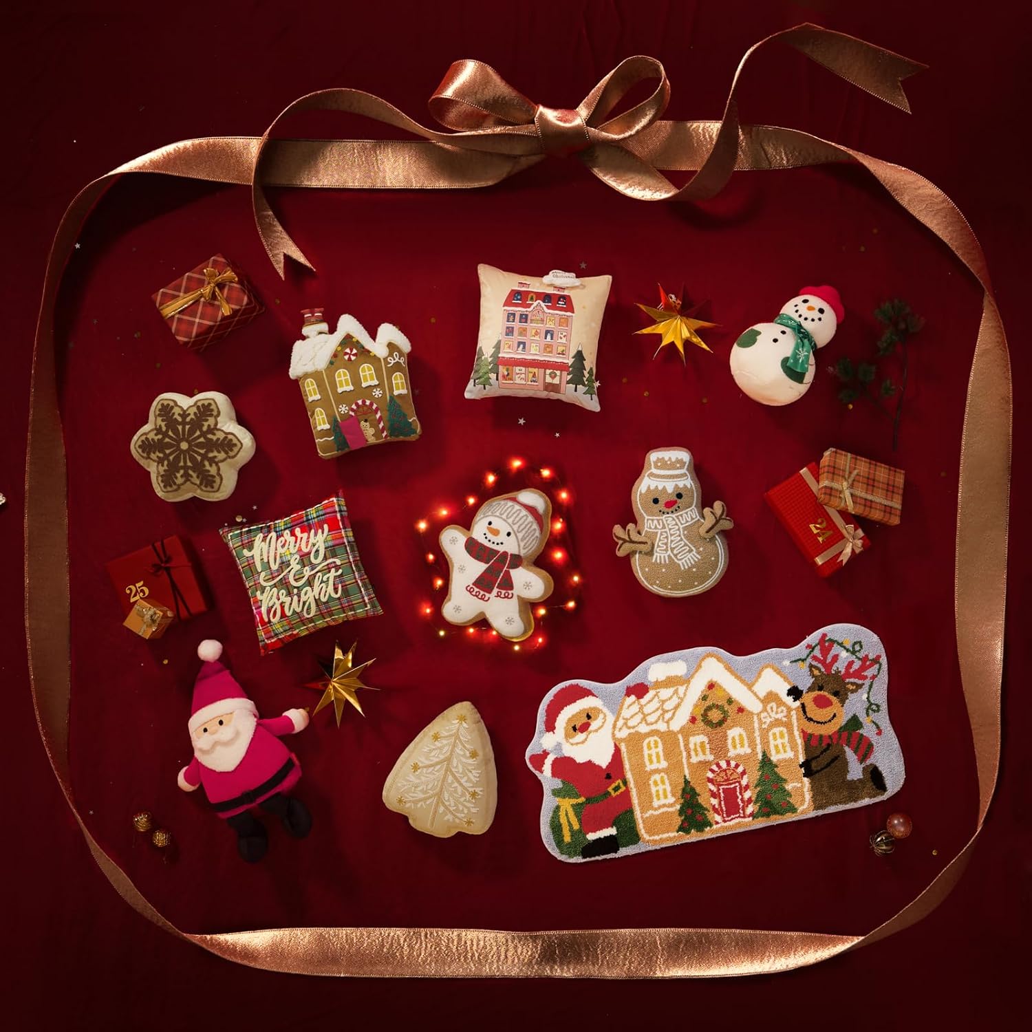 Phantoscope Alfombra de área de Feliz Navidad, alfombra suave de casa de jengibre con Papá Noel y renos, alfombra de baño decorativa de Navidad con respaldo antideslizante de TPR para sala de estar