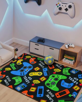 STARUIA Alfombra pequeña lavable de 3 x 5 pies para dormitorio de niños, alfombra negra para videojuegos para habitación de niños, alfombra suave para consola de juegos para adolescentes y sala de
