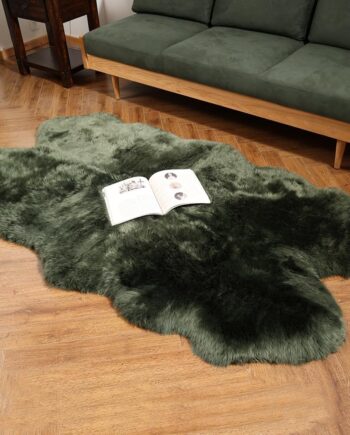 LLB Alfombra de piel de oveja auténtica, alfombra de piel de oveja lanuda y esponjosa para sala de estar, dormitorio de los niños, alfombra de piel de cordero real para sofá, silla (verde oscuro, 4 x