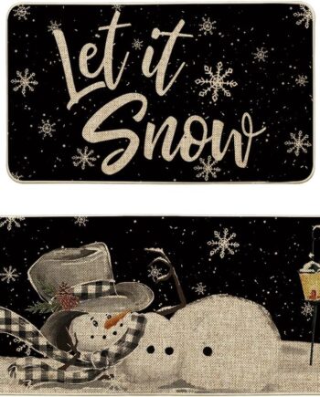 Artoid Mode Let It Snow - Juego de 2 tapetes decorativos de cocina con diseño de muñeco de nieve y copo de nieve, diseño de muñeco de nieve, para fiestas en el hogar, de bajo perfil, 17 x 29 y 17 x 47