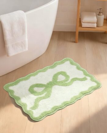 Alfombra de baño con lazo festoneado, color rosa, alfombra de baño de microfibra absorbente de agua, antideslizante, alfombra de baño estética para dormitorio de niñas (verde, 16 x 24 pulgadas)