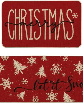 Artoid Mode Juego de 2 tapetes de cocina con diseño de árbol de Navidad, copos de nieve, diseño de copos de nieve, decoración de invierno, alfombras de cocina de bajo perfil, 17 x 29 y 17 x 47