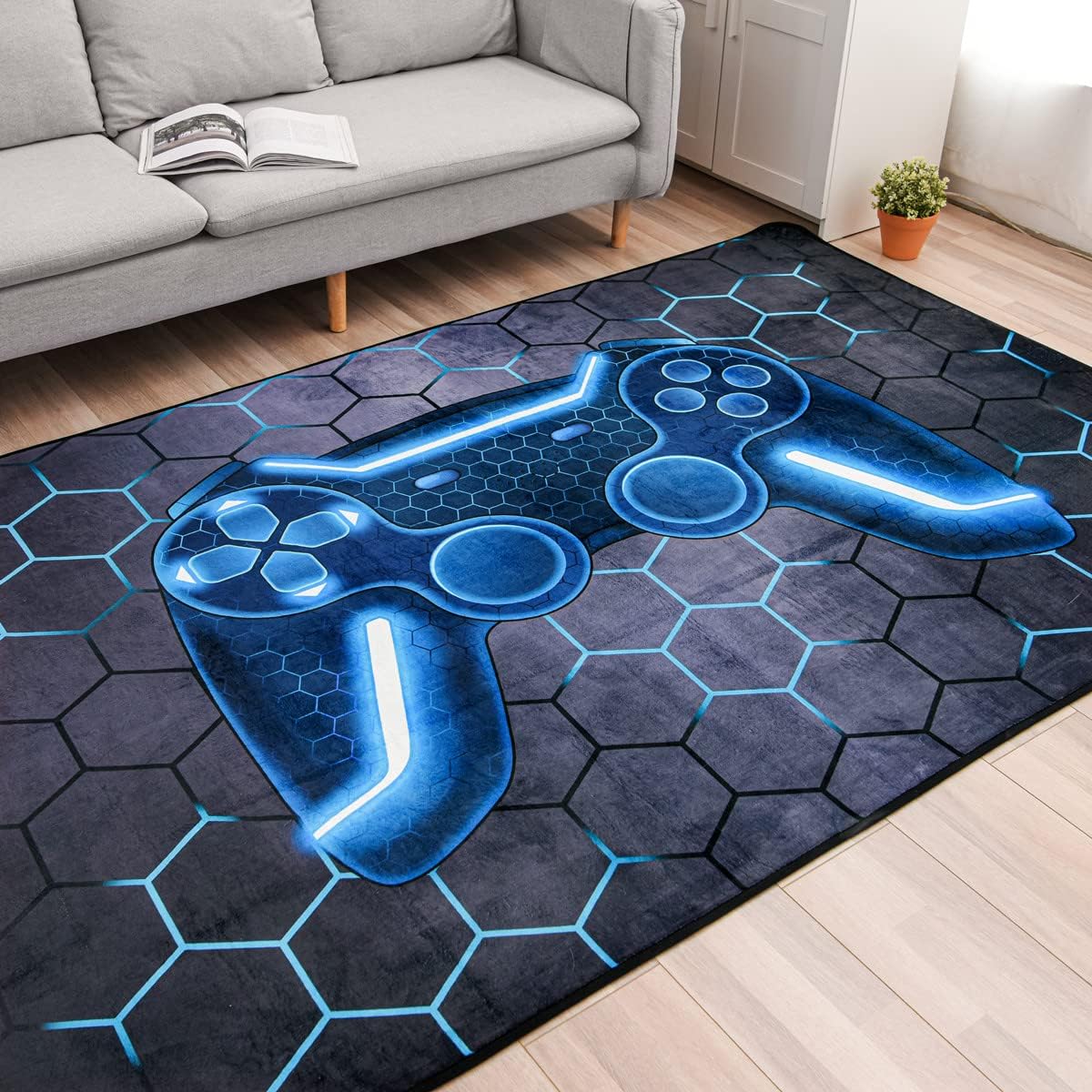 NTBED Alfombra de consola de juegos para dormitorio, sofá, sala de juegos, juegos, alfombra geométrica para mesita de noche, alfombra decorativa para el suelo (4 x 6 pies, azul)
