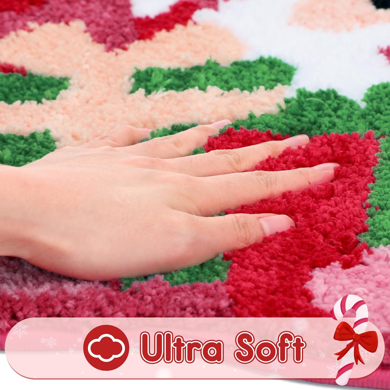 Percozzi Tapete de baño de Navidad rosa con Papá Noel, antideslizante, para baño, cocina, suave, absorbente, rosa, decoración de Navidad, Santaclaus, bonita alfombra de baño de regalo de Navidad, 29.1