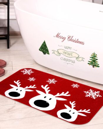 Tinideya Alfombra de baño de Navidad de 20 x 32 pulgadas, decoración de baño de Navidad, árbol de reno, copo de nieve, tapete de baño antideslizante, absorbente, de microfibra, lavable, suave, para