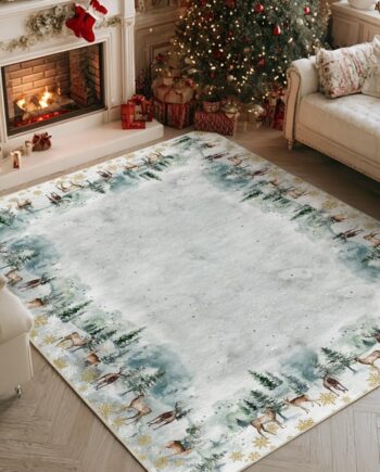Artoid Mode Alfombra de área de Navidad con copos de nieve y ciervos, diseño de árbol de pino, decoración del hogar, de bajo perfil, lavable, para entrada, dormitorio, sala de estar, lavandería,