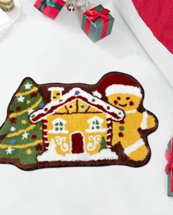 Alfombra de baño de Navidad con árbol de Navidad, bonita casa de jengibre, copetuda, suave, absorbente, antideslizante, de secado rápido, para baño, bañera, inodoro, decoración de Navidad