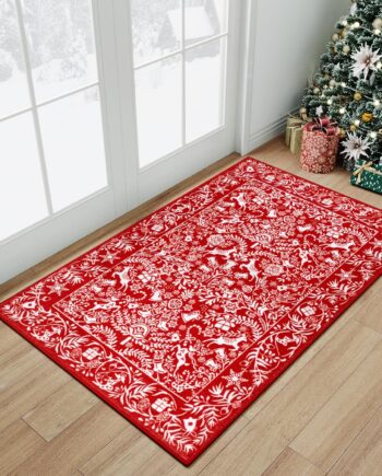 HUGEAR Alfombra de Navidad de 2 x 3 pulgadas, lavable a máquina, alfombra roja y blanca para puerta delantera, alfombra antideslizante de ciervos de Navidad, para dormitorio, cocina, baño
