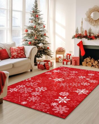 Asrug Alfombra roja de Navidad, 3 x 5 pulgadas, lavable con copos de nieve, para pasillo, antideslizante, cubierta de suelo de diamante, acento geométrico, alfombra pequeña para dormitorio, sala de