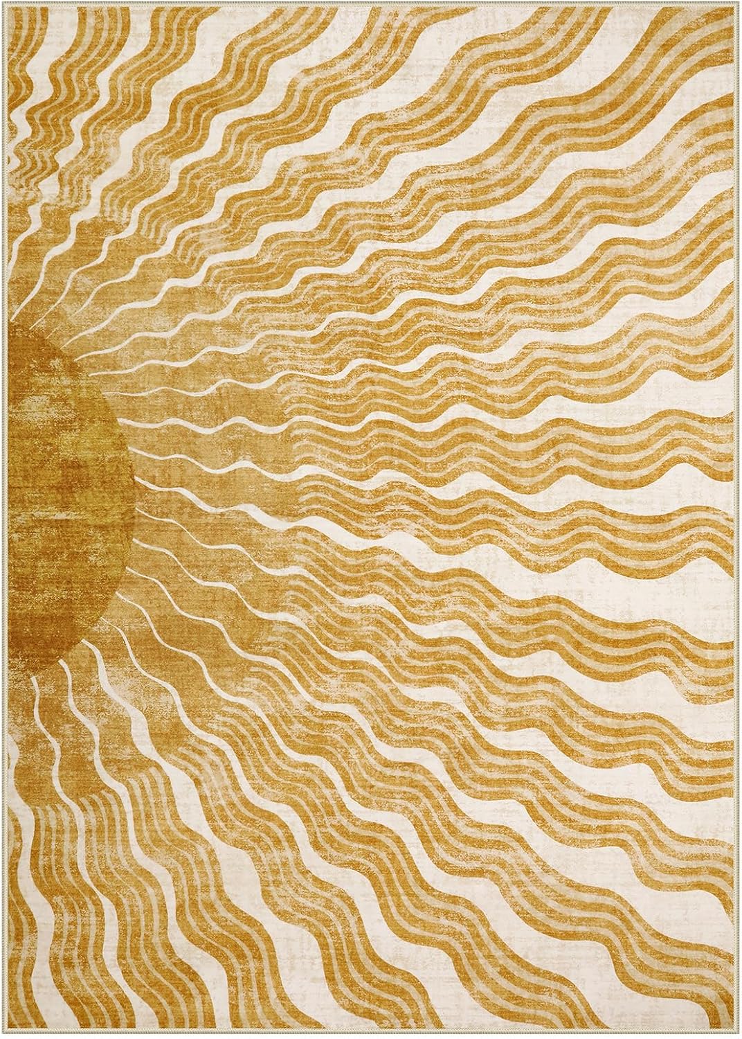 Alfombra bohemia lavable de 5 x 7 pies, suave con estampado solar, para dormitorio, aula, ultrafina, antideslizante, resistente a las manchas, para niños, sala de estar, oficina (5 x 7 pies