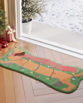 Ashler - Alfombra de baño suave y absorbente con diseño de perro salchicha, navideña, para cachorros, decorativa, antideslizante, para baño, puerta delantera, sala de estar, color marrón claro, 45 x