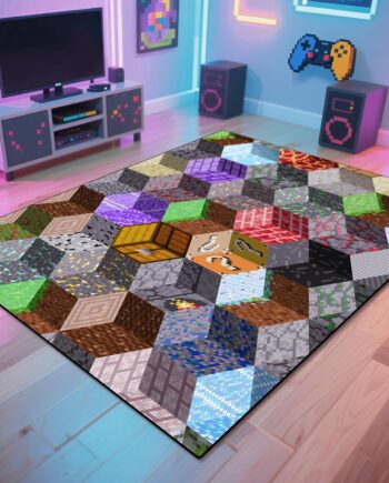 Alfombra de juego de bloques para adolescentes y niños con elementos de Pixel Games, alfombra decorativa de bloques de cubos para dormitorio, sala de estar, sala de juegos, alfombras antideslizantes