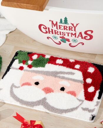 ORTIGIA Alfombras de baño de Navidad, de Papá Noel, lindas alfombras de baño de felpa, color rojo y blanco, antideslizante, absorbente de agua, lavable, para decoración de Navidad, baño, dormitorio,