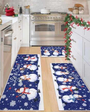 Ileading Juego de 3 alfombras de cocina de Navidad, juego de 3 piezas de tapete de cocina de muñeco de nieve bailarín, antideslizante, lavable, alfombra de pasillo para decoración de invierno,