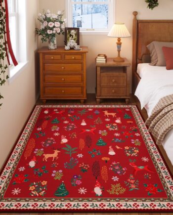 Rugcomf Alfombra navideña de 3 x 5 pies, color rojo, lavable a máquina, antideslizante, de pelo bajo, para dormitorio, entrada, baño, cocina, mesita de noche, habitación de los niños