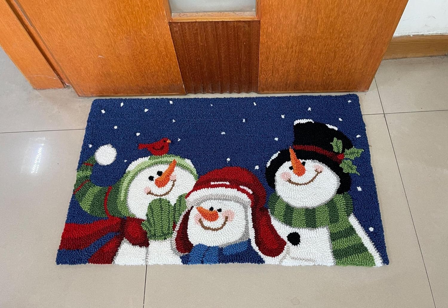 Alfombra decorativa de invierno con diseño de muñeco de nieve de 28.5 x 17 pulgadas para decoración navideña del hogar