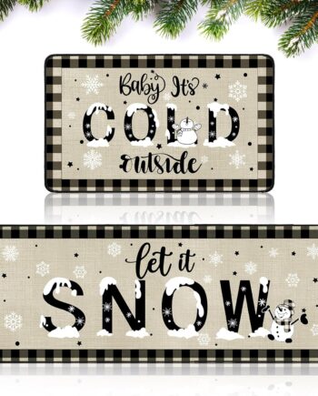 Barydat Juego de 2 alfombras de cocina de invierno con diseño de muñeco de nieve Let It Snow, tapete de baño, decoración de Navidad para el hogar, 17.7 x 47.2 + 17.7 pulgadas 29.5 pulgadas