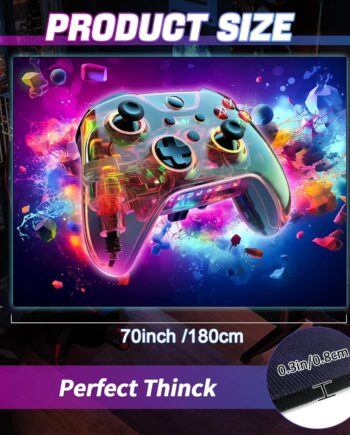 Alfombra de área de juegos para adolescentes, tapete transparente 3D de gamepad y fondo de bomba colorida, diseño de controlador para sala de juegos, sala de juegos, dormitorio de niños y niñas, sala