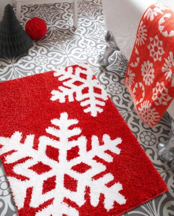 Estmy Alfombra de Navidad con diseño de copo de nieve rojo de 2 x 3 pulgadas, suave, bonita, de invierno, de temporada, de Navidad, para baño, antideslizante, lavable a máquina, alfombra pequeña para
