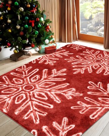 Alfombra de área de Navidad con copos de nieve, alfombra decorativa de Navidad, lavable, antideslizante, para entrada, dormitorio, sala de estar, lavandería, interior, color rojo, 5 x 7 pies