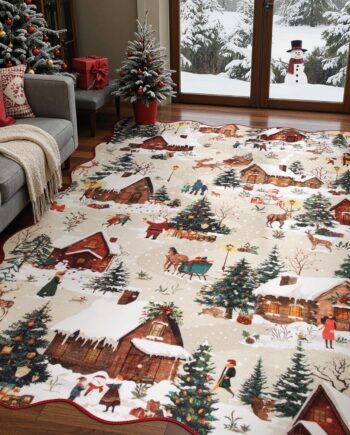Wonnitar Alfombra de invierno para sala de estar, 5 x 7 pies, árbol de Navidad, Papá Noel, para dormitorio, festoneada, lavable, suave, alfombra de área para habitación de los niños, decoración de