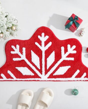 TRUEDAYS Alfombra de baño de Navidad, bonita alfombra de baño roja con medio copo de nieve, suave, absorbente, antideslizante, lavable, decoración navideña para baño, entrada o piso de tocador