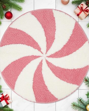 Alfombra de baño de Navidad rosa con bastón de caramelo, tapete decorativo de Navidad para invierno, 24 x 24 pulgadas, para bañera, hogar, sala de estar