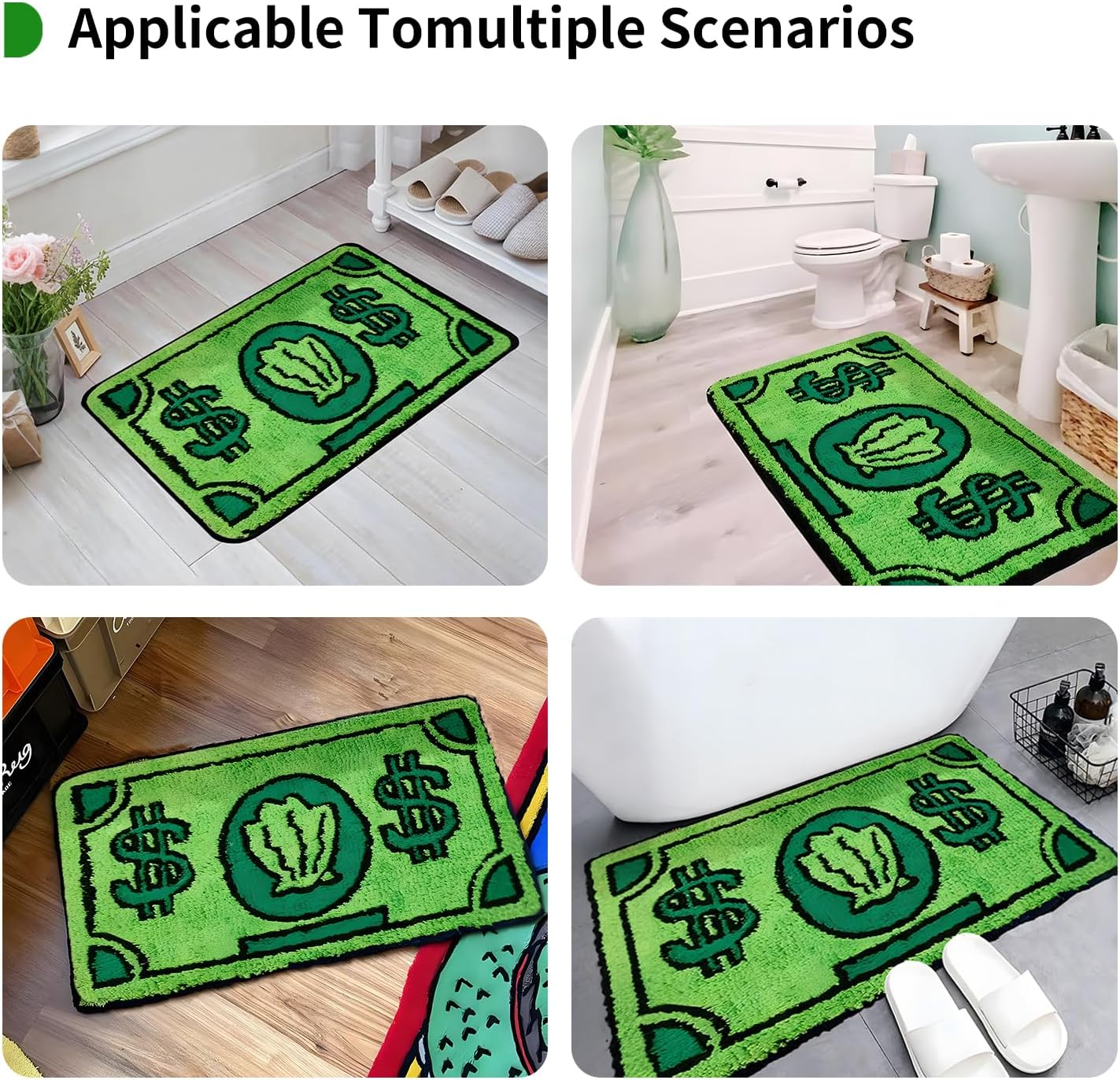 Bonita alfombra de dinero de 3 x 2 pulgadas, antideslizante, lavable a máquina, con dibujos animados para dormitorio, baño, sala de estar, puerta delantera, sala de juegos (35.5 x 23.6