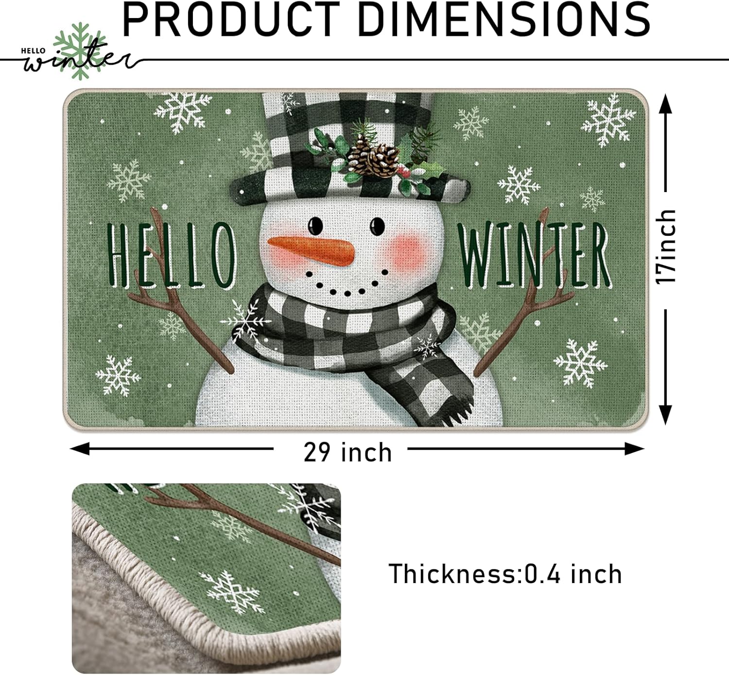 Tapete decorativo para puerta delantera, diseño de muñeco de nieve con diseño de muñeco de nieve de Hello Winter, tapete antideslizante para interiores y exteriores, decoración de temporada
