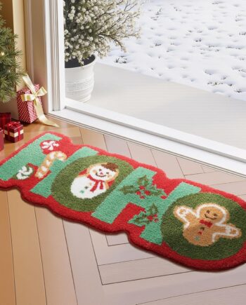 Ashler - Alfombra de baño de Navidad, suave y absorbente con letras HOHO, bonita alfombra roja decorativa antideslizante para baño, puerta delantera, sala de estar, 45 x 18 pulgadas