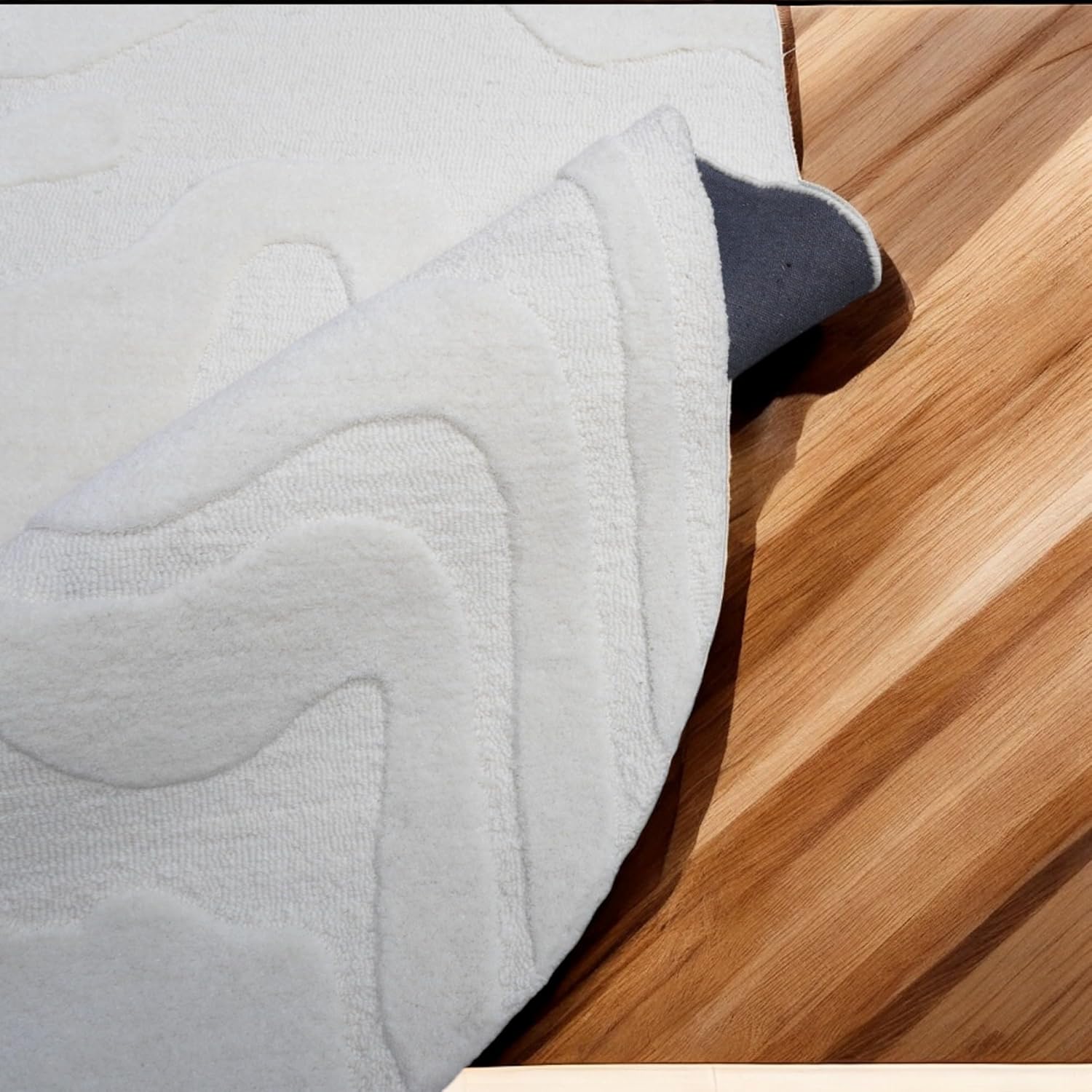 Alfombra de lana de tejido natural con forma irregular copetuda a mano, alfombra 100% lana para dormitorio, sala de estar y decoración del hogar, alfombra artística moderna (blanco crema, 4 x 6 pies)