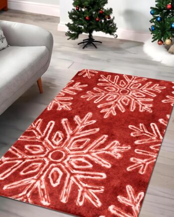 Alfombra de área de Navidad con copos de nieve, alfombra decorativa de Navidad, lavable, antideslizante, para entrada, dormitorio, sala de estar, lavandería, interior, color rojo, 3 x 5 pies