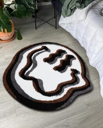 Estmy Linda alfombra redonda hippie Funky de 3 pies para baño, dormitorio, cocina, antideslizante, lavable, cara feliz, blanco, negro, marrón, bohemio, vintage, estética, circular