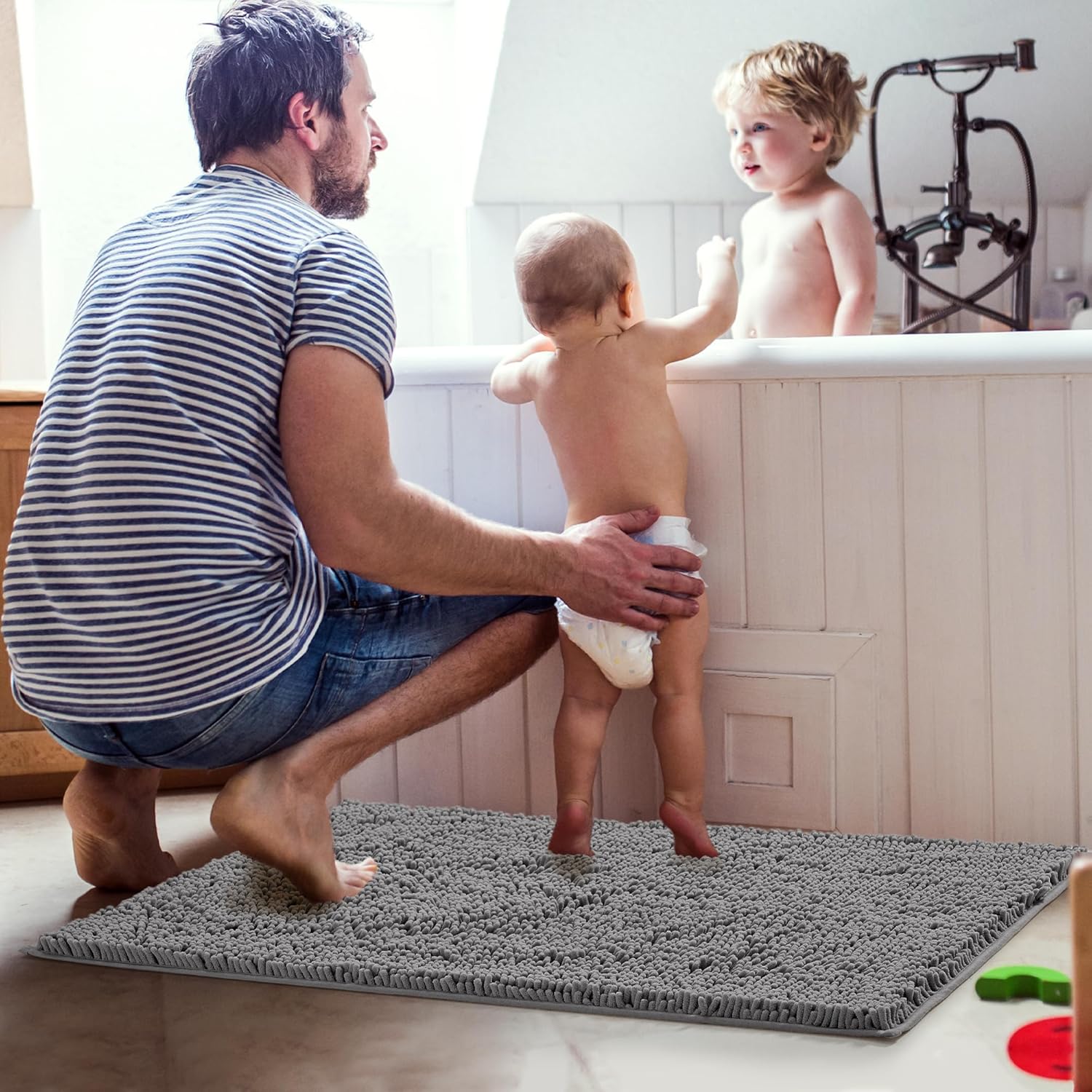 Deconovo Alfombra de baño de 24 x 17 pulgadas antideslizante, ultra absorbente, lavable a máquina, alfombra de microfibra para suelo de baño, hotel y uso doméstico, certificado Oeko-TEX, de secado