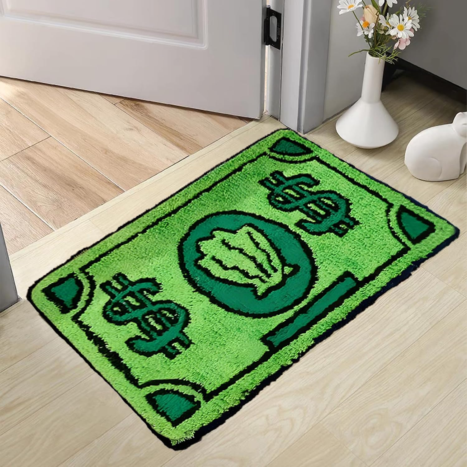 Bonita alfombra de dinero de 3 x 2 pulgadas, antideslizante, lavable a máquina, con dibujos animados para dormitorio, baño, sala de estar, puerta delantera, sala de juegos (35.5 x 23.6
