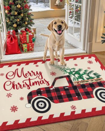 Ileading Tapete de Navidad de 32 x 48 pulgadas, tapete de Navidad para interiores y exteriores, lavable, antideslizante, tapete de bienvenida para entrada, tapete rojo para puerta delantera, tapete de