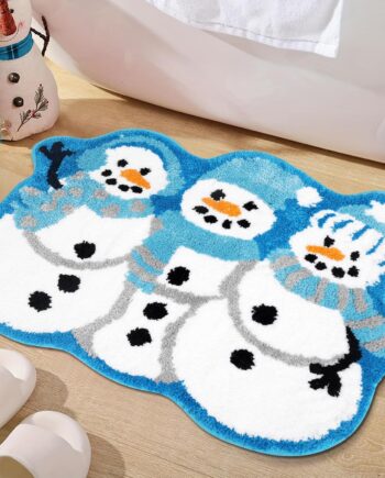 Percozzi Tapete de baño de Navidad con muñeco de nieve, tapete de baño, tapete blanco antideslizante para el suelo, alfombra de felpa suave y bonita, absorbente, tapete para baño, decoración de
